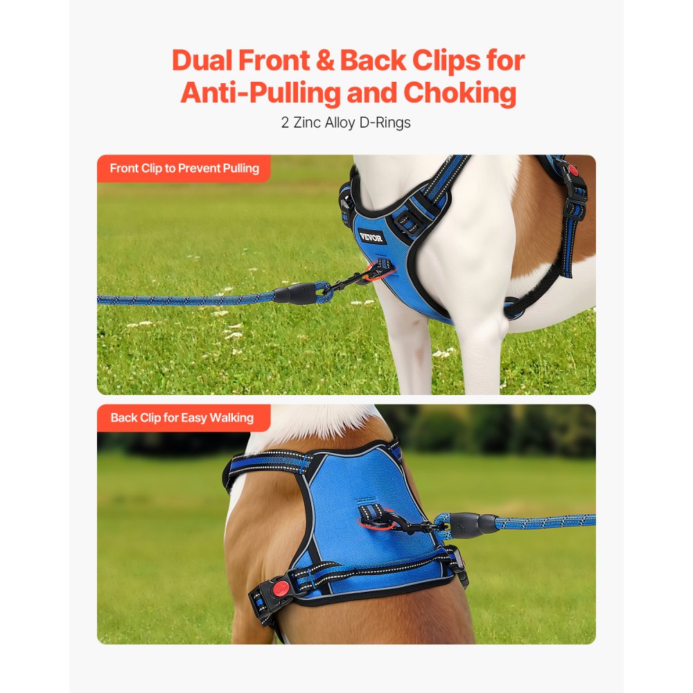 VEVOR Dog Harness for Large Dogs, No Pull Adjustable Dog Vest Pet Harness, with 5ft Leash, Handle, Metal Rings