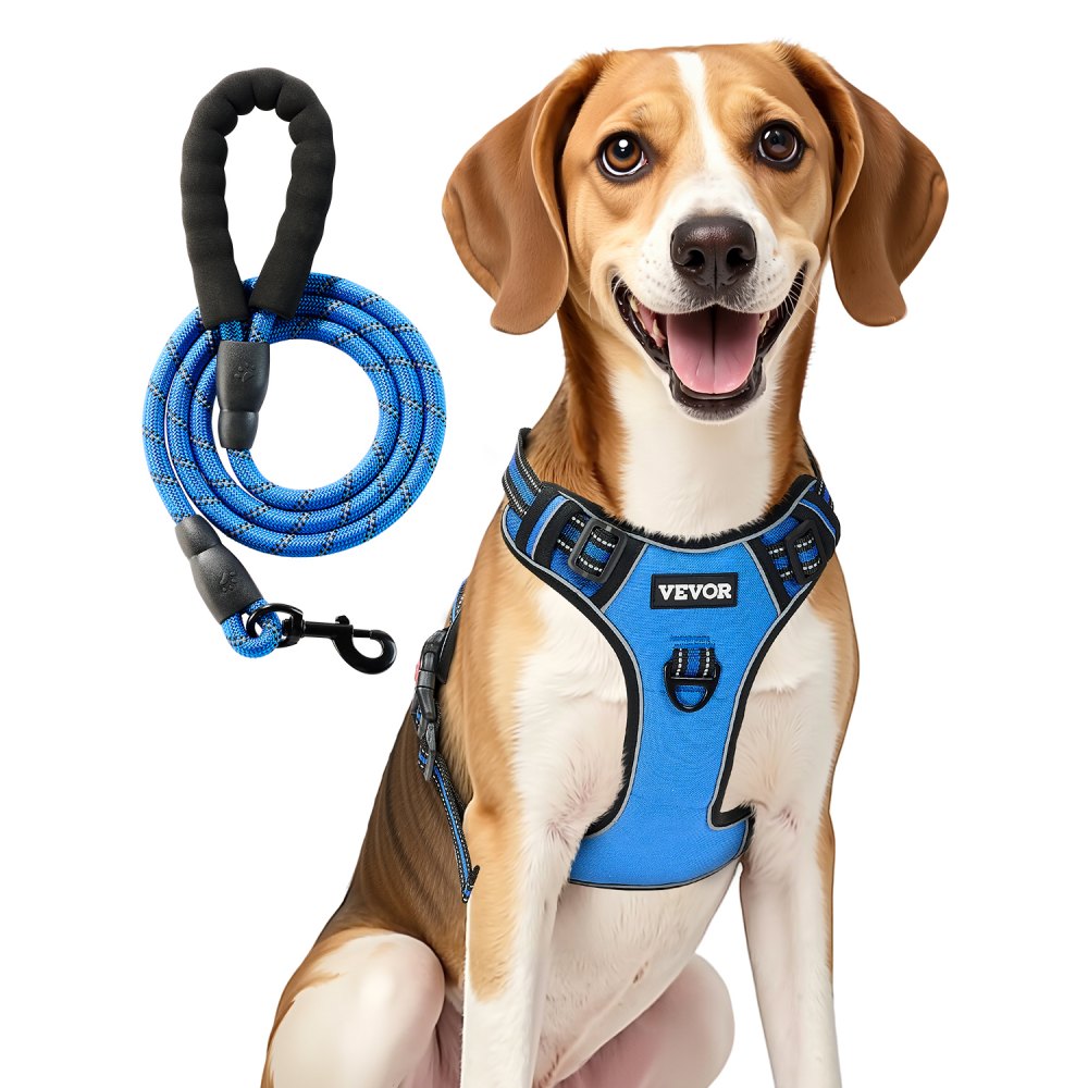 VEVOR Dog Harness for Large Dogs, No Pull Adjustable Dog Vest Pet Harness, with 5ft Leash, Handle, Metal Rings