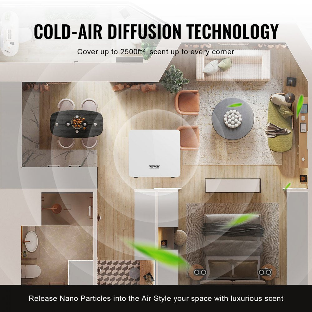 VEVOR Scent Air Machine, 480ml Bluetooth Smart Essential Oil Diffuser, 2500sq.ft Waterless Scent Diffuser with Cold Air
