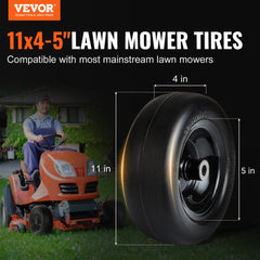 VEVOR Tubeless Mower Wheels, 11x4-5" Size, Pair of Flat-Free PU Tires on Rims, 3.4" Hub, 3/4" Bushing, Includes 20