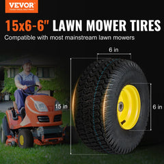 VEVOR Lawn Mower Tires with Rim, 15x6-6" Tubeless Tractor Tires, 2-Pack Tire and Wheel Assembly, S-Turf Pneumatic