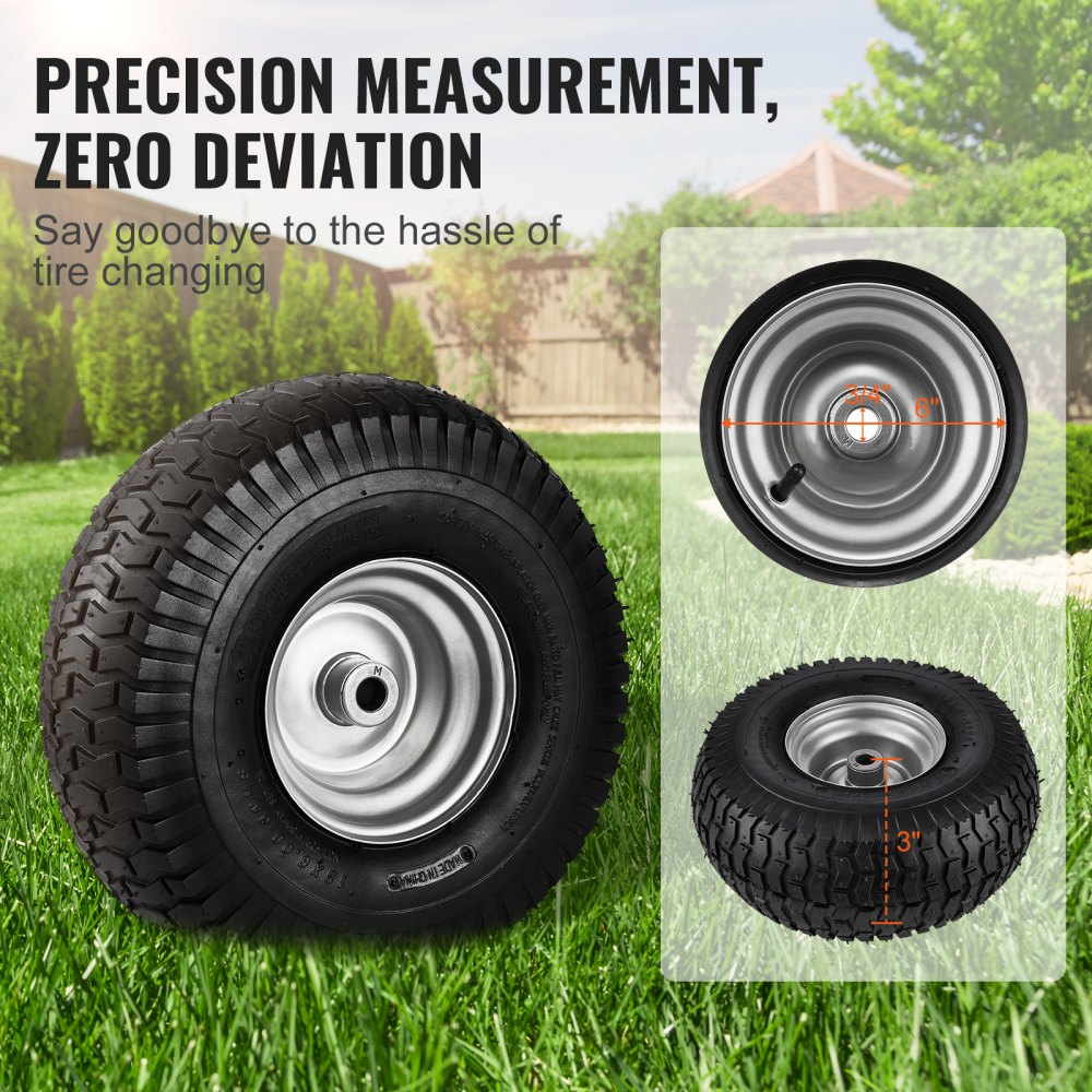 VEVOR Lawn Mower Tires, 15x6-6" Lawn Tractor Tires, 2-Pack Tire and Wheel Assemblies, Turf Pneumatic Tires with 3"