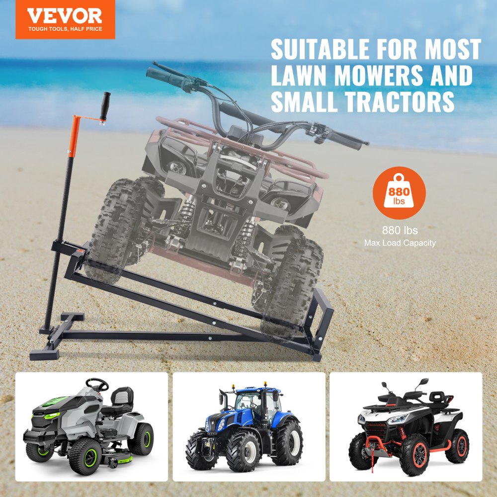 VEVOR Ride on Lawn Mower Lift Jack, 880 Lbs Weight Capacity, Telescopic Maintenance Jack with Crank Handle & Power Tool