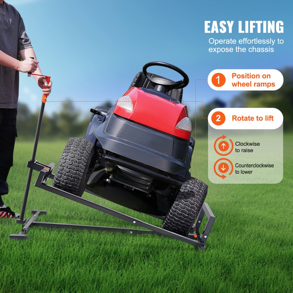 VEVOR Ride on Lawn Mower Lift Jack, 880 Lbs Weight Capacity, Telescopic Maintenance Jack with Crank Handle & Power Tool