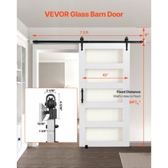 VEVOR Sliding Barn Door, 42 x 84 inch, High-Strength MDF Panel and Glass, Barn Door with Hardware Kit, Water-Proof PVC