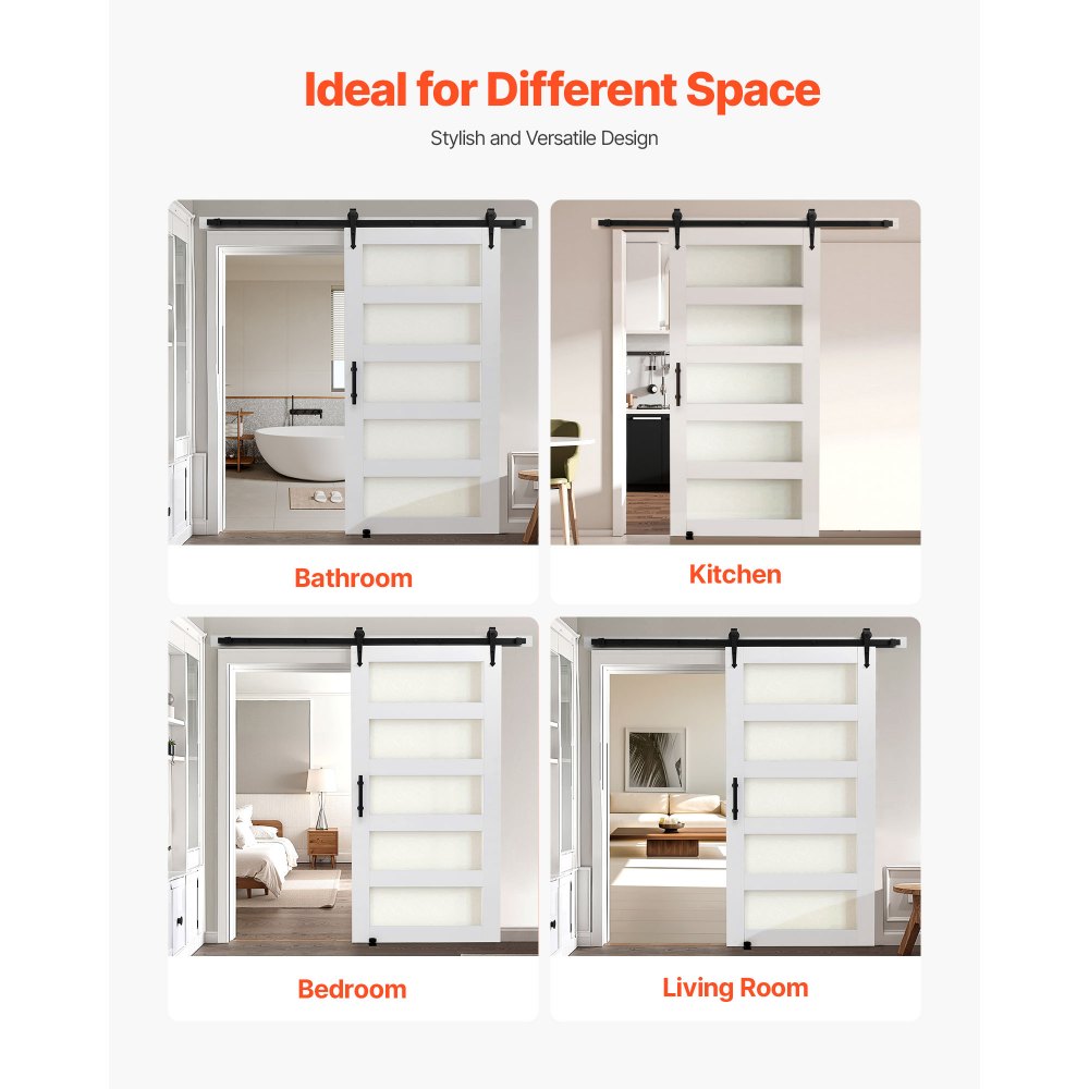 VEVOR Sliding Barn Door, 42 x 84 inch, High-Strength MDF Panel and Glass, Barn Door with Hardware Kit, Water-Proof PVC