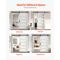 VEVOR Sliding Barn Door, 42 x 84 inch, High-Strength MDF Panel and Glass, Barn Door with Hardware Kit, Water-Proof PVC