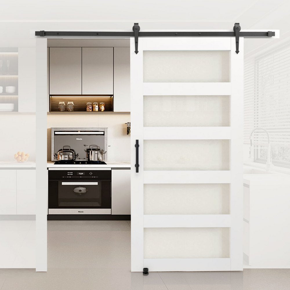 VEVOR Sliding Barn Door, 42 x 84 inch, High-Strength MDF Panel and Glass, Barn Door with Hardware Kit, Water-Proof PVC
