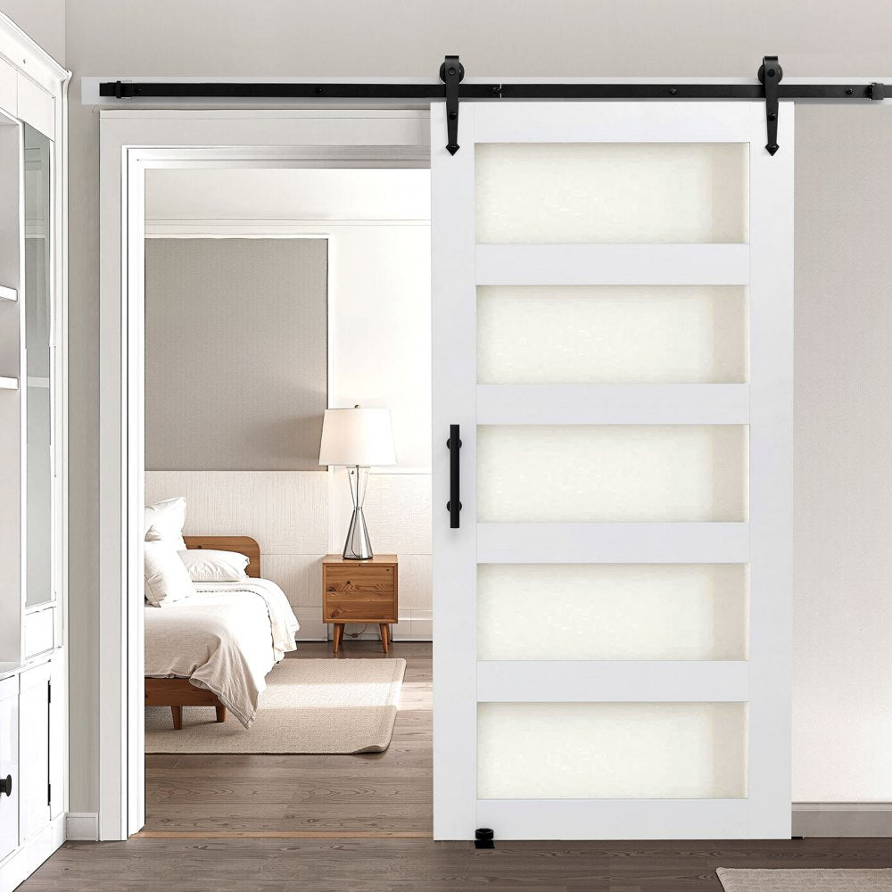 VEVOR Sliding Barn Door, 42 x 84 inch, High-Strength MDF Panel and Glass, Barn Door with Hardware Kit, Water-Proof PVC