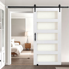 VEVOR Sliding Barn Door, 42 x 84 inch, High-Strength MDF Panel and Glass, Barn Door with Hardware Kit, Water-Proof PVC