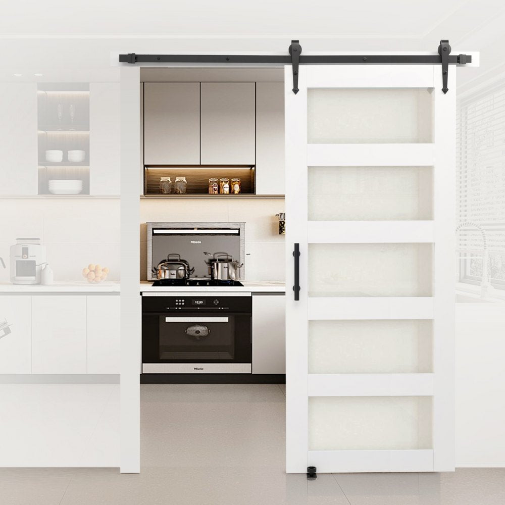 VEVOR Sliding Barn Door, 36 x 84 inch, High-Strength MDF Panel and Glass, Barn Door with Hardware Kit, Water-Proof PVC