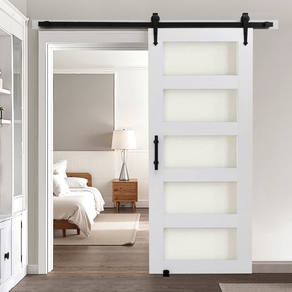 VEVOR Sliding Barn Door, 36 x 84 inch, High-Strength MDF Panel and Glass, Barn Door with Hardware Kit, Water-Proof PVC