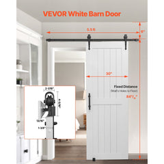 VEVOR Sliding Barn Door, 30 x 84 inch, High-Strength MDF Panel, Barn Door with Hardware Kit, Water-Proof PVC Surface