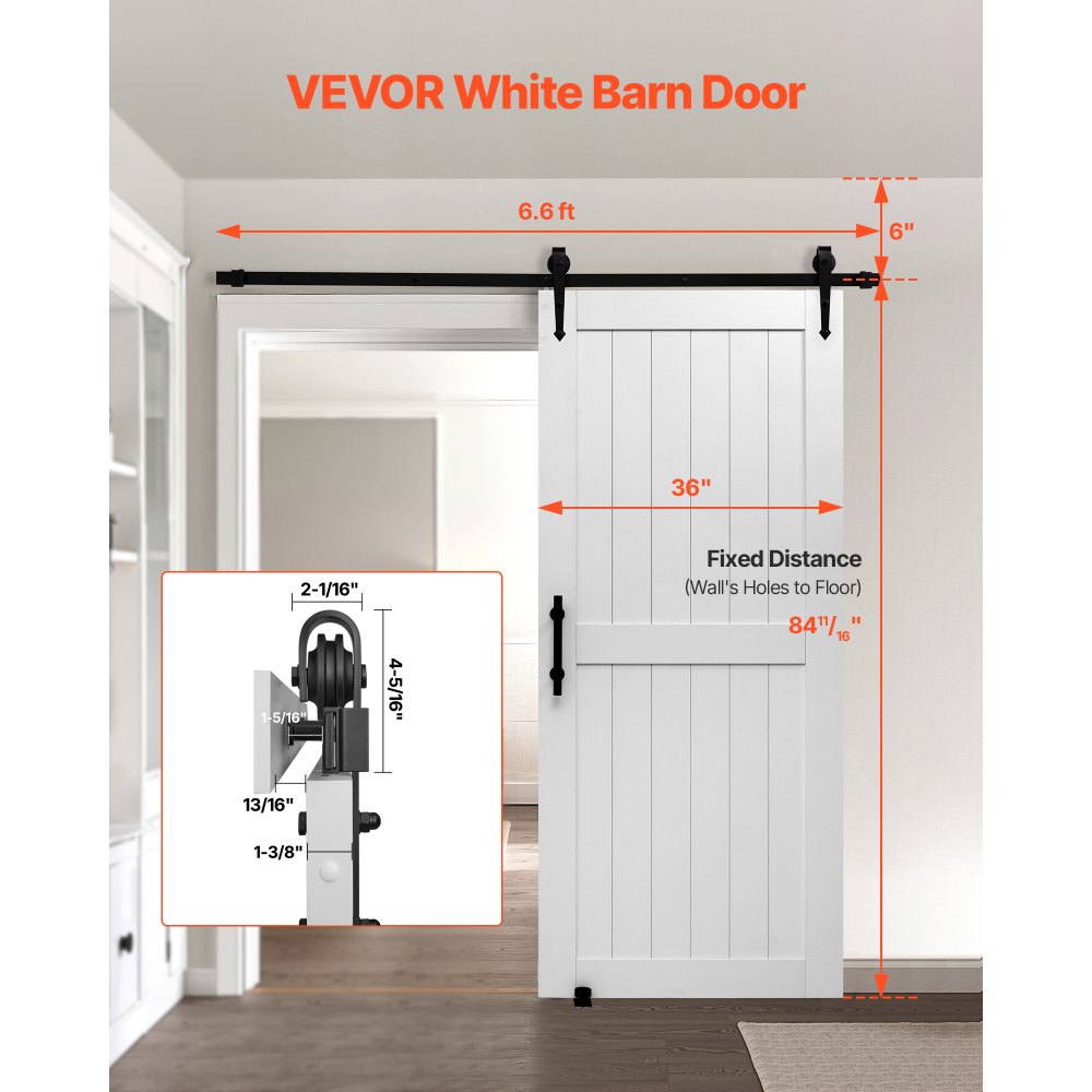 VEVOR Sliding Barn Door, 36 x 84 inch, High-Strength MDF Panel, Barn Door with Hardware Kit, Water-Proof PVC Surface