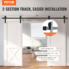 VEVOR 8FT Sliding Barn Door Hardware Kit, 330LBS Heavy Duty Barn Door Track Kit for Double Doors, Fit 3.7-4.3FT Total