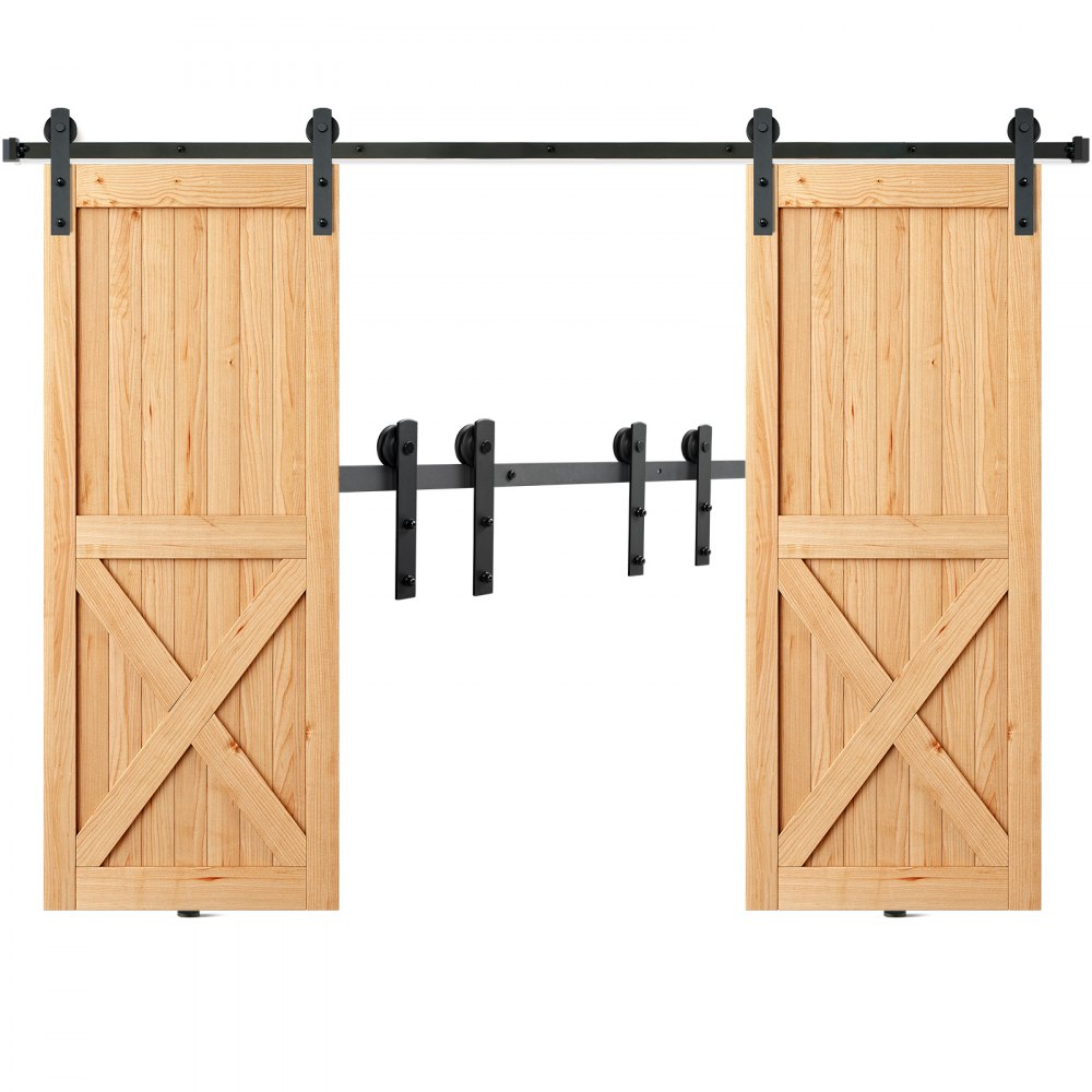 VEVOR 8FT Sliding Barn Door Hardware Kit, 330LBS Heavy Duty Barn Door Track Kit for Double Doors, Fit 3.7-4.3FT Total