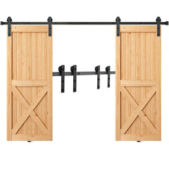 VEVOR 8FT Sliding Barn Door Hardware Kit, 330LBS Heavy Duty Barn Door Track Kit for Double Doors, Fit 3.7-4.3FT Total