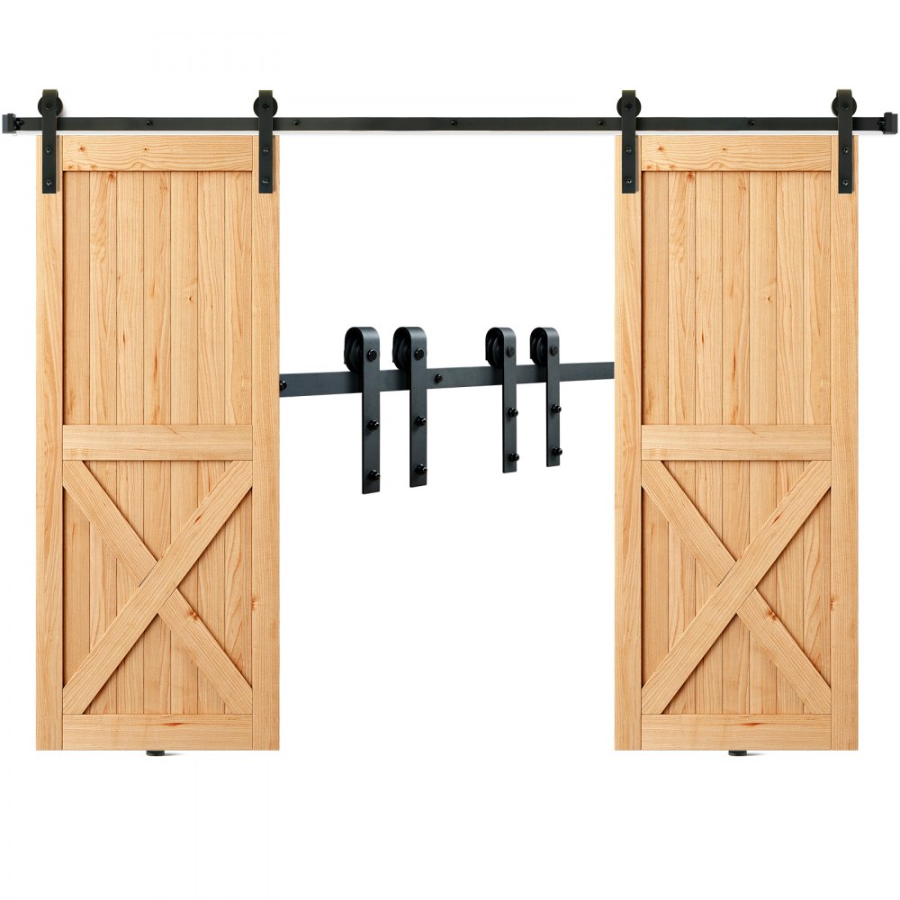 VEVOR 8FT Sliding Barn Door Hardware Kit, 330LBS Heavy Duty Barn Door Track Kit for Double Doors, Fit 3.7-4.3FT Total