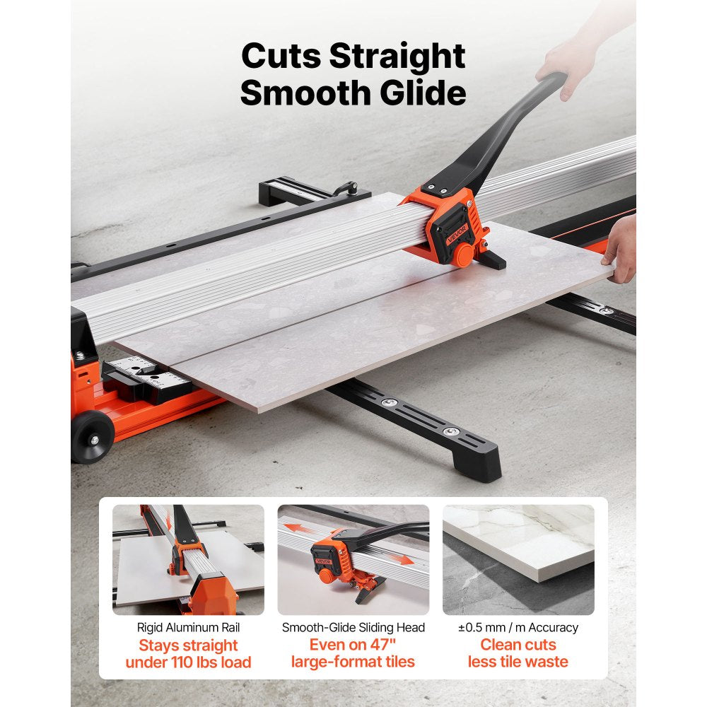 VEVOR 47.2-Inch Manual Tile Cutter, Upgraded Rail and Sliding Head, Precision Alignment Guide, Tungsten Carbide Cutting