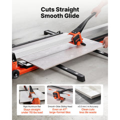 VEVOR 47.2-Inch Manual Tile Cutter, Upgraded Rail and Sliding Head, Precision Alignment Guide, Tungsten Carbide Cutting