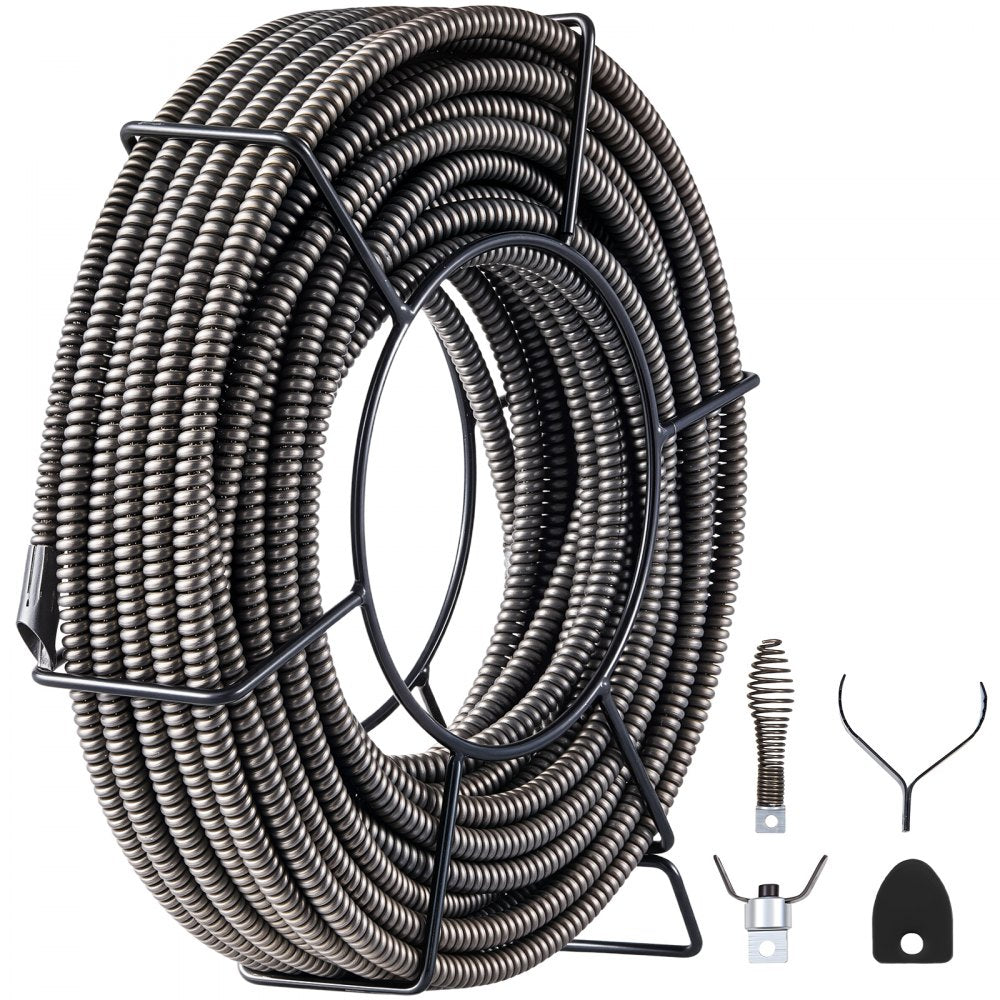 VEVOR Drain Cleaning Cable 100 Feet x 1/2 Inch Solid Core Cable Sewer Cable Drain Auger Cable Cleaner Snake Clog Pipe