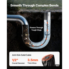 VEVOR Drain Cleaning Cable 75 Feet x 1/2 Inch Solid Core Cable Sewer Cable Drain Auger Cable Cleaner Snake Clog Pipe