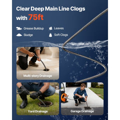 VEVOR Drain Cleaning Cable 75 Feet x 1/2 Inch Solid Core Cable Sewer Cable Drain Auger Cable Cleaner Snake Clog Pipe