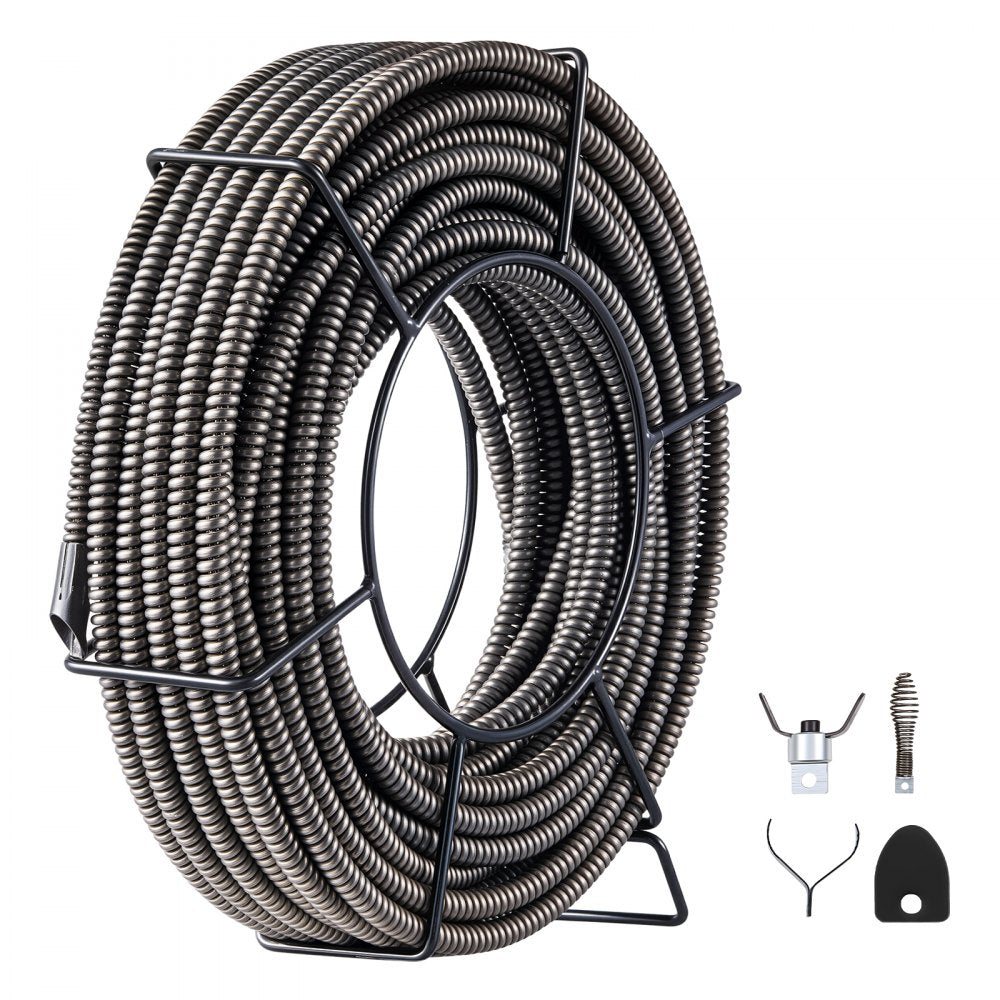 VEVOR Drain Cleaning Cable 75 Feet x 1/2 Inch Solid Core Cable Sewer Cable Drain Auger Cable Cleaner Snake Clog Pipe