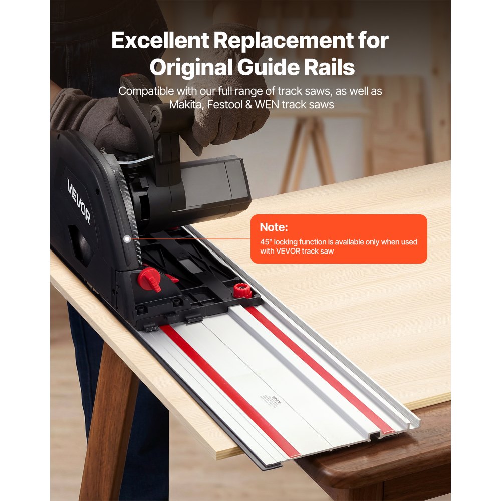 VEVOR Track Saw Guide Rail, 55-Inch Cutting Range, Kit Includes 2 x 27.5 in Aluminum Extruded Guide Rails and 1