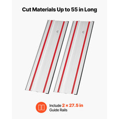 VEVOR Track Saw Guide Rail, 55-Inch Cutting Range, Kit Includes 2 x 27.5 in Aluminum Extruded Guide Rails and 1