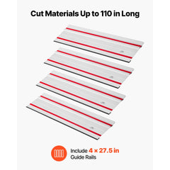 VEVOR Track Saw Guide Rail, 110-Inch Cutting Range, Kit Includes 4 x 27.5 in Aluminum Extruded Guide Rails and 3