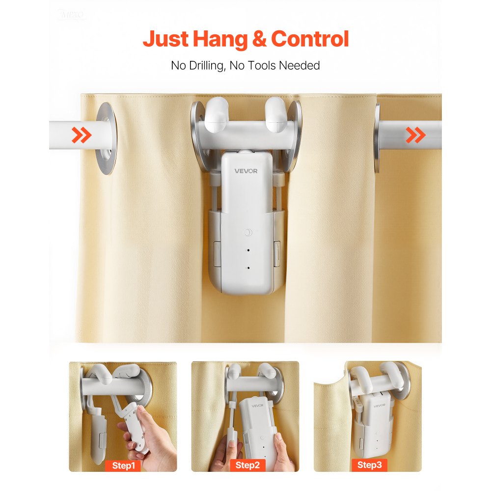 VEVOR Automatic Curtain Opener, APP and Remote Control, Hub Included, Electric Smart Curtain Opener Compatible with