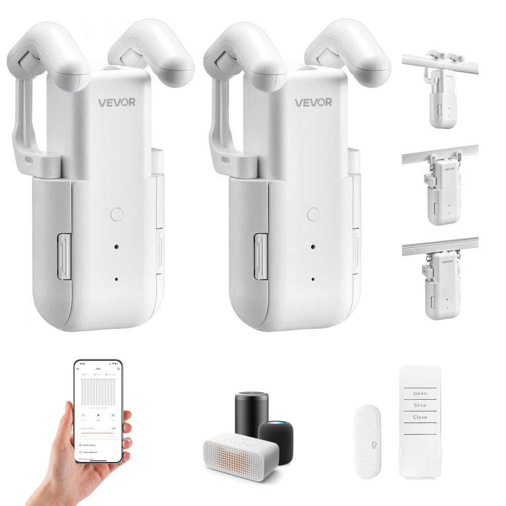 VEVOR Automatic Curtain Opener, 2 Pack, APP and Remote Control, Hub Included, Electric Smart Curtain Opener Compatible