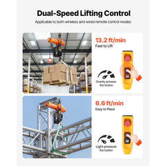 VEVOR 2200 lbs Electric Chain Hoist, 10 ft Lifting Height, 120V Single Phase Overhead Crane with 328 ft Wireless & 8 ft