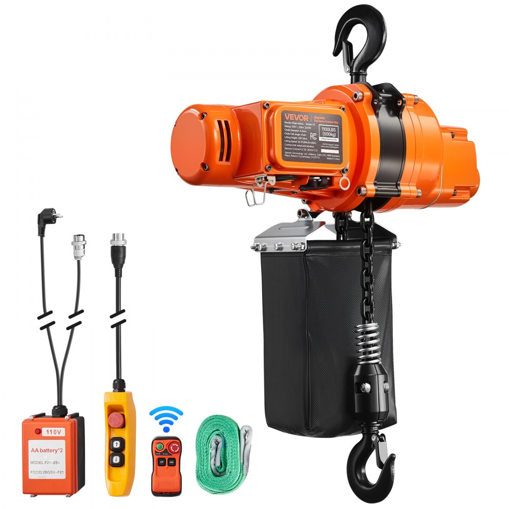 VEVOR 1100 lbs Electric Chain Hoist, 20 ft Lifting Height, 120V Single Phase Overhead Crane with 328 ft Wireless & 15