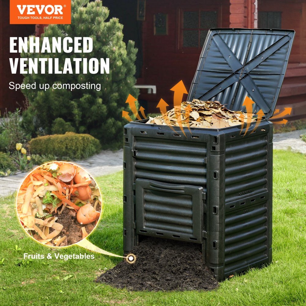 VEVOR Garden Compost Bin 80 Gal, BPA Free Composter, Large Capacity Outdoor Composting Bin with Top Lid and Bottom