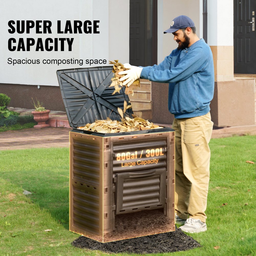 VEVOR Garden Compost Bin 80 Gal, BPA Free Composter, Large Capacity Outdoor Composting Bin with Top Lid and Bottom