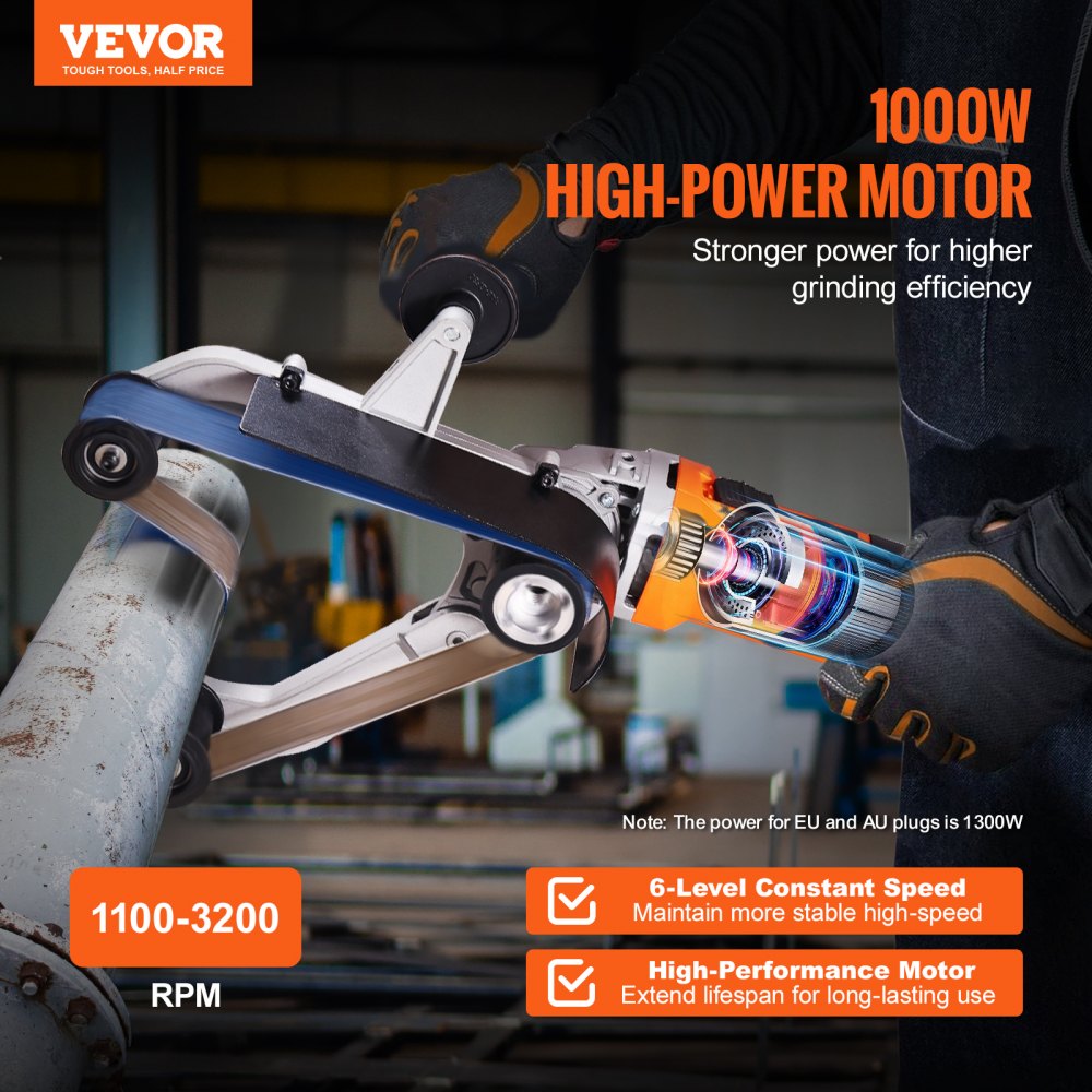 VEVOR Pipe Tube Polisher Sander, 1000W Pipe Belt Sander with 6 Variable Speeds 1100-3200rpm, Professional Belt Sander