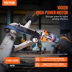 VEVOR Pipe Tube Polisher Sander, 1000W Pipe Belt Sander with 6 Variable Speeds 1100-3200rpm, Professional Belt Sander