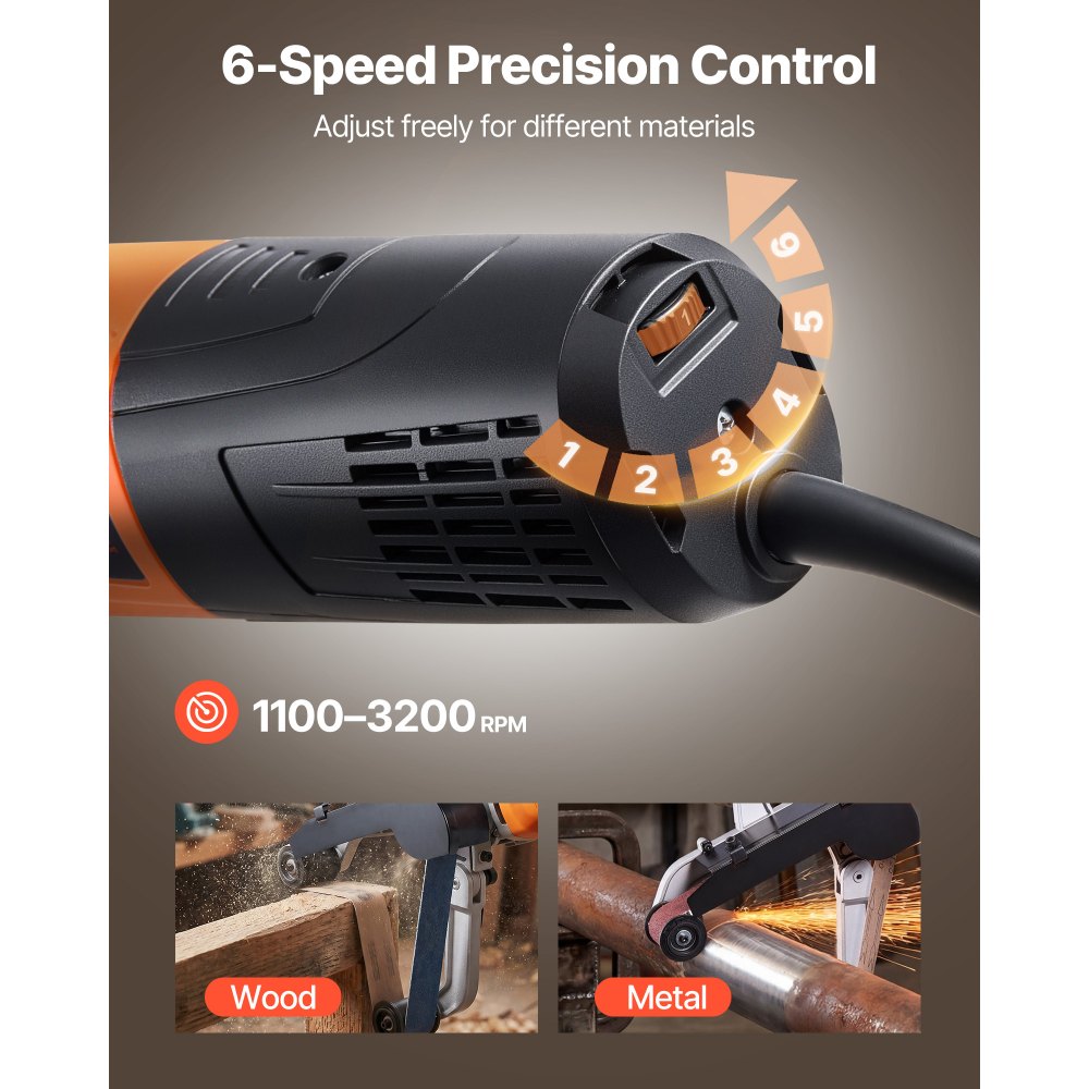 VEVOR Pipe Tube Polisher Sander, 1000W Pipe Belt Sander with 6 Variable Speeds 1100-3200rpm, Professional Belt Sander