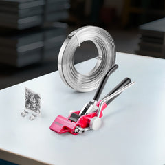 VEVOR Steel Banding Strapping Kit, Heavy Duty Banding Sealer Tool with 100 ft Binding Straps, 100 Metal Clasps, Manual