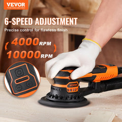 VEVOR Random Orbital Sander 6-Inch, 350W Brushless Orbital Sander, 10,000 PRM 6 Variable Speed Electric Palm Sander