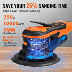 VEVOR Random Orbital Sander 6-Inch, 350W Brushless Orbital Sander, 10,000 PRM 6 Variable Speed Electric Palm Sander
