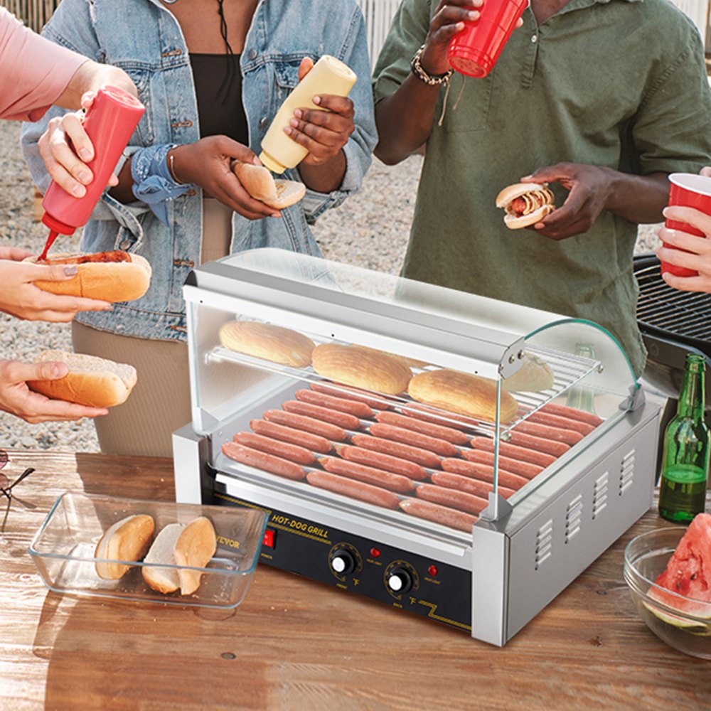 VEVOR Hot Dog Roller, 11 Rollers 30 Hot Dogs Capacity, 1650W Stainless Sausage Grill Cooker Machine with Dual Temp