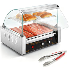 VEVOR Hot Dog Roller, 11 Rollers 30 Hot Dogs Capacity, 1650W Stainless Sausage Grill Cooker Machine with Dual Temp