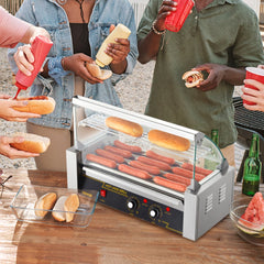 VEVOR Hot Dog Roller 5 Rollers 12 Hot Dogs Capacity, 750W Stainless Sausage Grill Cooker Machine with Dual Temp Control