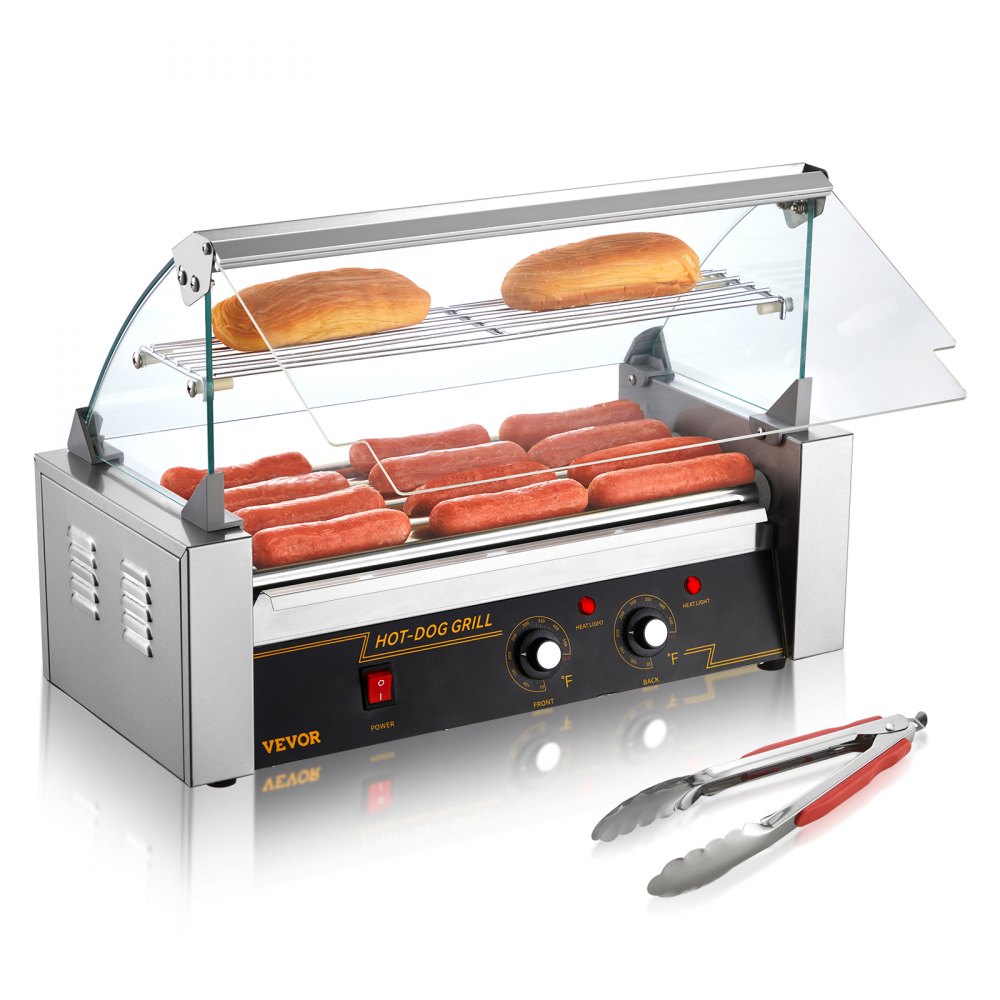 VEVOR Hot Dog Roller 5 Rollers 12 Hot Dogs Capacity, 750W Stainless Sausage Grill Cooker Machine with Dual Temp Control