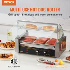 VEVOR Hot Dog Roller 7 Rollers 18 Hot Dogs Capacity 1050W Stainless Sausage Grill Cooker Machine with Dual Temp Control