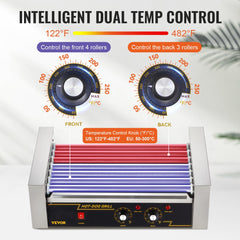 VEVOR Hot Dog Roller 7 Rollers 18 Hot Dogs Capacity 1050W Stainless Sausage Grill Cooker Machine with Dual Temp Control