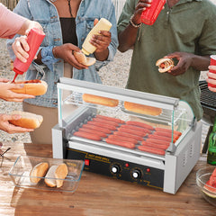 VEVOR Hot Dog Roller 7 Rollers 18 Hot Dogs Capacity 1050W Stainless Sausage Grill Cooker Machine with Dual Temp Control